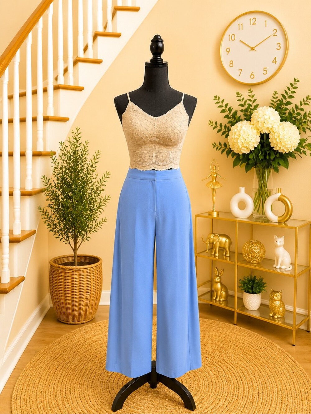 Classic Wide-Leg High-Waist Pants in Sky Blue